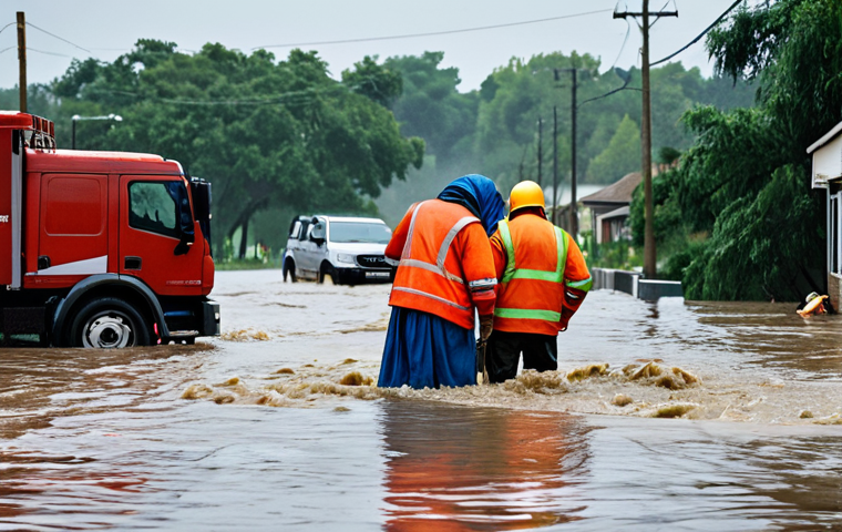 키리바시 응급 상황 대처법 - Shelter during a storm**

A family is safely inside a sturdy brick house during a heavy rainstorm, f...