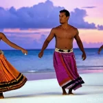 Home 11 키리바시 전통 춤 Bino - **Prompt 1: "The Heart of the Kiribati Binou Dance"**
A group of Kiribati Binou dancers, both me...