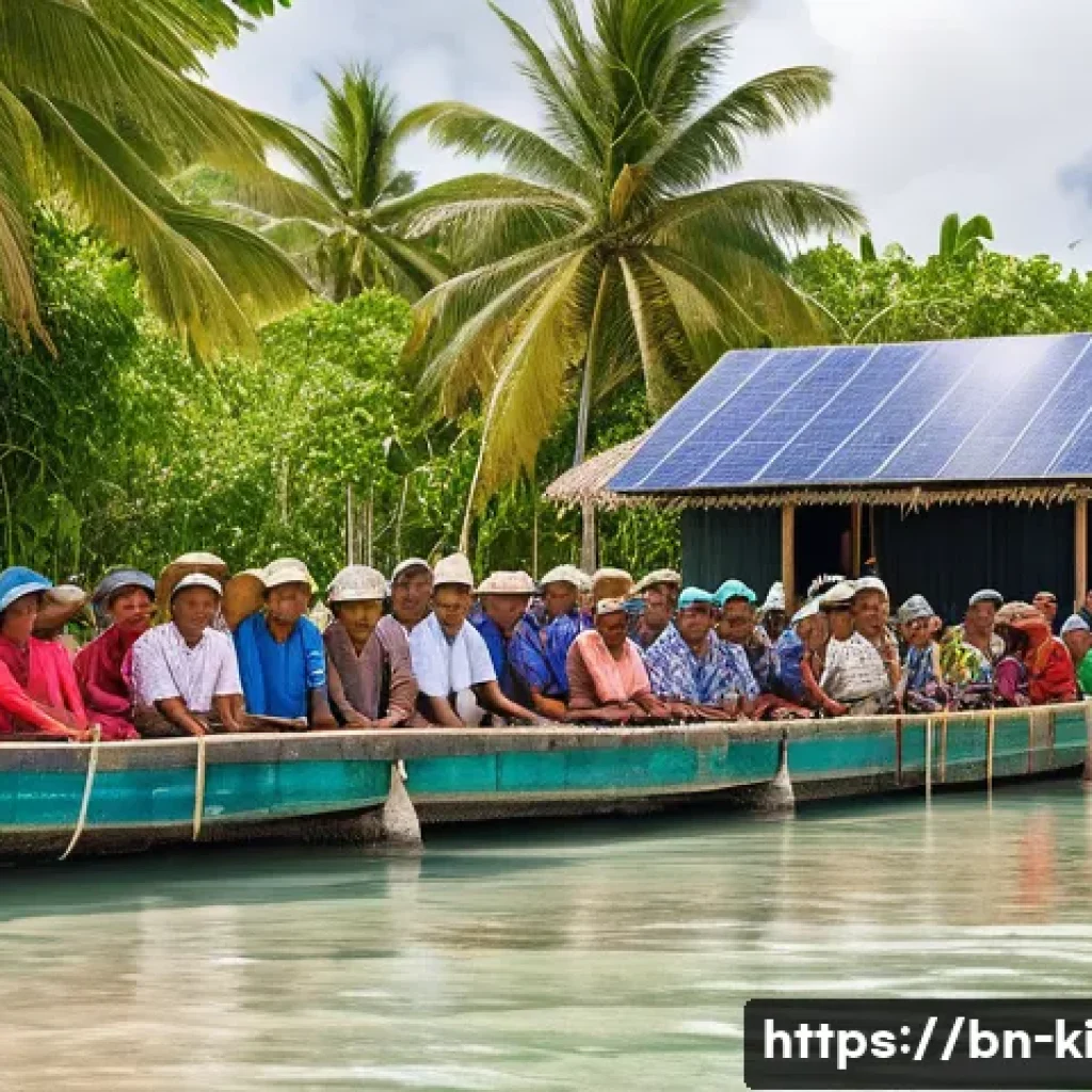 키리바시 국제 원조 수혜 내역 - A detailed scene of Kiribati island community actively participating in a climate change resilience ...