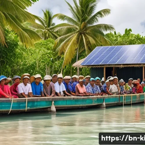 키리바시 국제 원조 수혜 내역 - A detailed scene of Kiribati island community actively participating in a climate change resilience ...