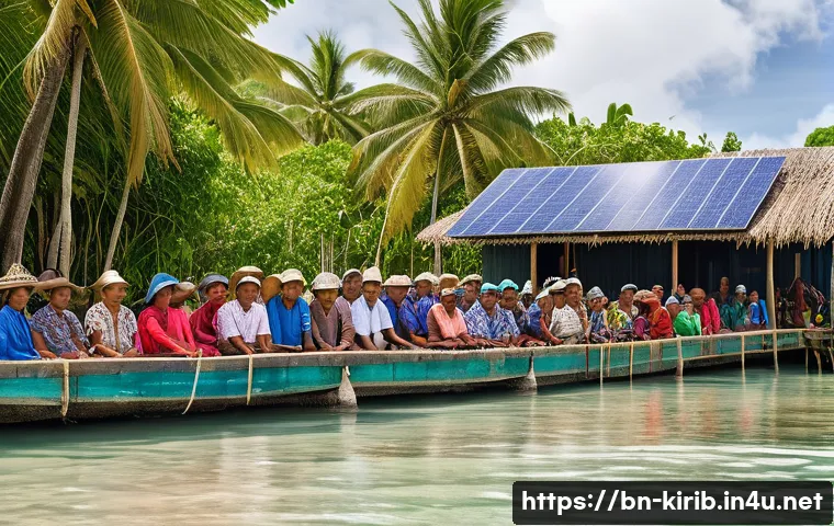 키리바시 국제 원조 수혜 내역 - A detailed scene of Kiribati island community actively participating in a climate change resilience ...