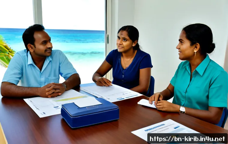 키리바시 이민 방법 - Photorealistic immigration consultation for a Bengali family planning relocation to Kiribati, friend...